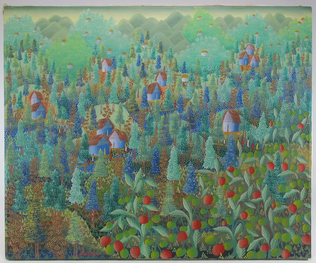 Signed F. Legros Haitian painting: Signed F. Legros Haitian painting. 20 1/2” H x 24” W. ANY INVOICE OVER $ 2,000.00 WE WILL ACCEPT PAYMENTS ONLY THROUGH CHECK OR BANK WIRE TRANSFER, SAME FOR INTERNATIONAL BUYERS. IF YOU PA