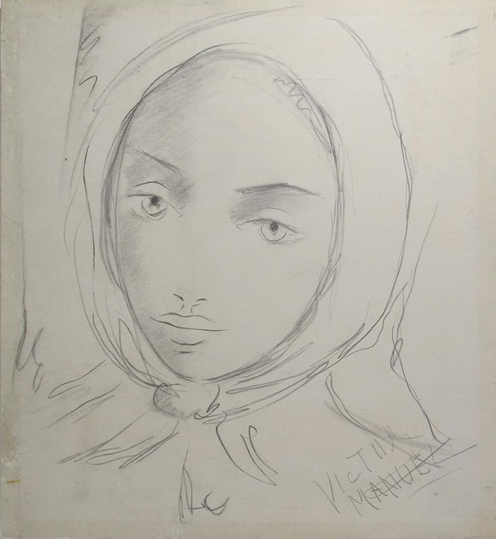 Victor MANUEL (1897-1969) Cuban pencil drawing: Victor MANUEL (1897-1969) Cuban pencil drawing. 17 3/4” H x 16 1/2” W including frame. 12 7/8” H x 11 5/8” W without frame. ANY INVOICE OVER $ 2,000.00 WE WILL ACCEPT PAYMENTS 