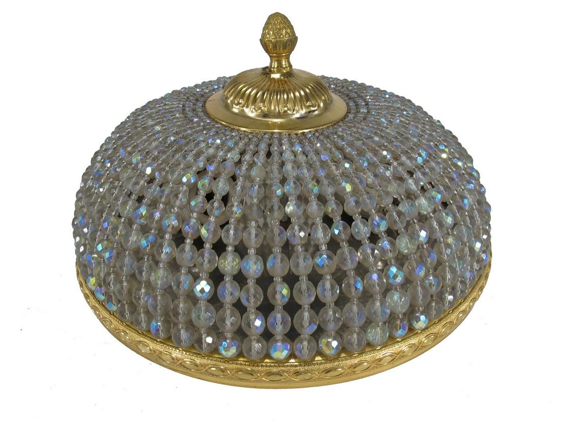 Vintage brass & iridescent glass ceiling light: Vintage brass & iridescent glass ceiling light. 6 3/4” H x 11 3/4” W. ANY INVOICE OVER $ 2,000.00 WE WILL ACCEPT PAYMENTS ONLY THROUGH CHECK OR BANK WIRE TRANSFER, SAME FOR INTERNATIONAL B