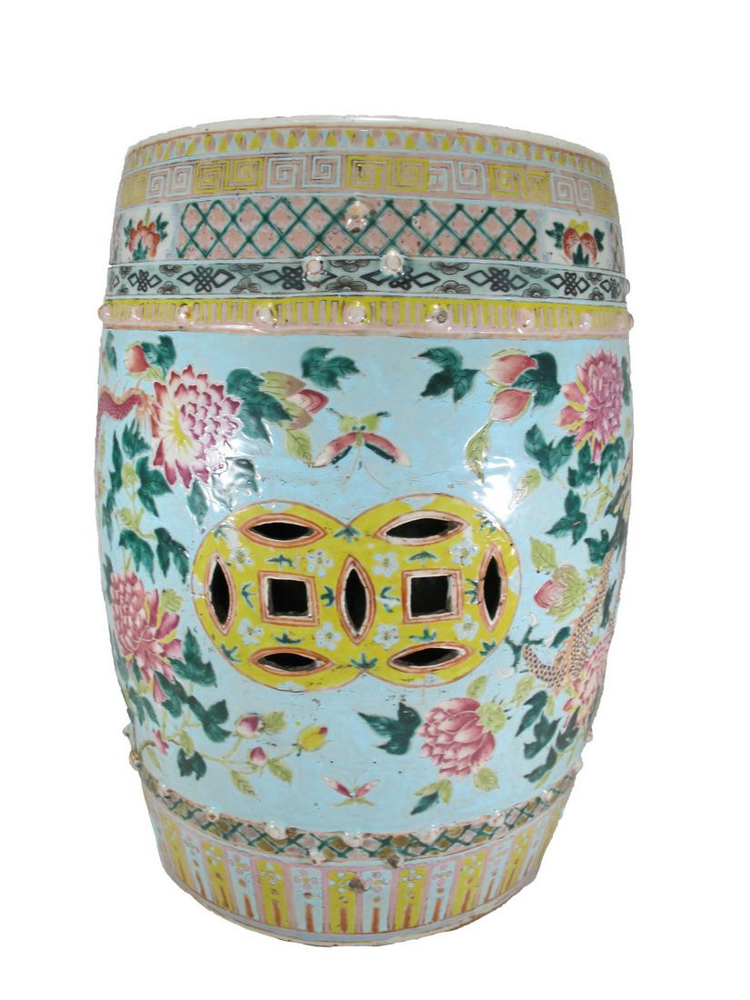 Vintage Chinese porcelain stool: Vintage Chinese porcelain stool. 19” H x 12” W. ANY INVOICE OVER $ 2,000.00 WE WILL ACCEPT PAYMENTS ONLY THROUGH CHECK OR BANK WIRE TRANSFER, SAME FOR INTERNATIONAL BUYERS. IF YOU PAY ONLI