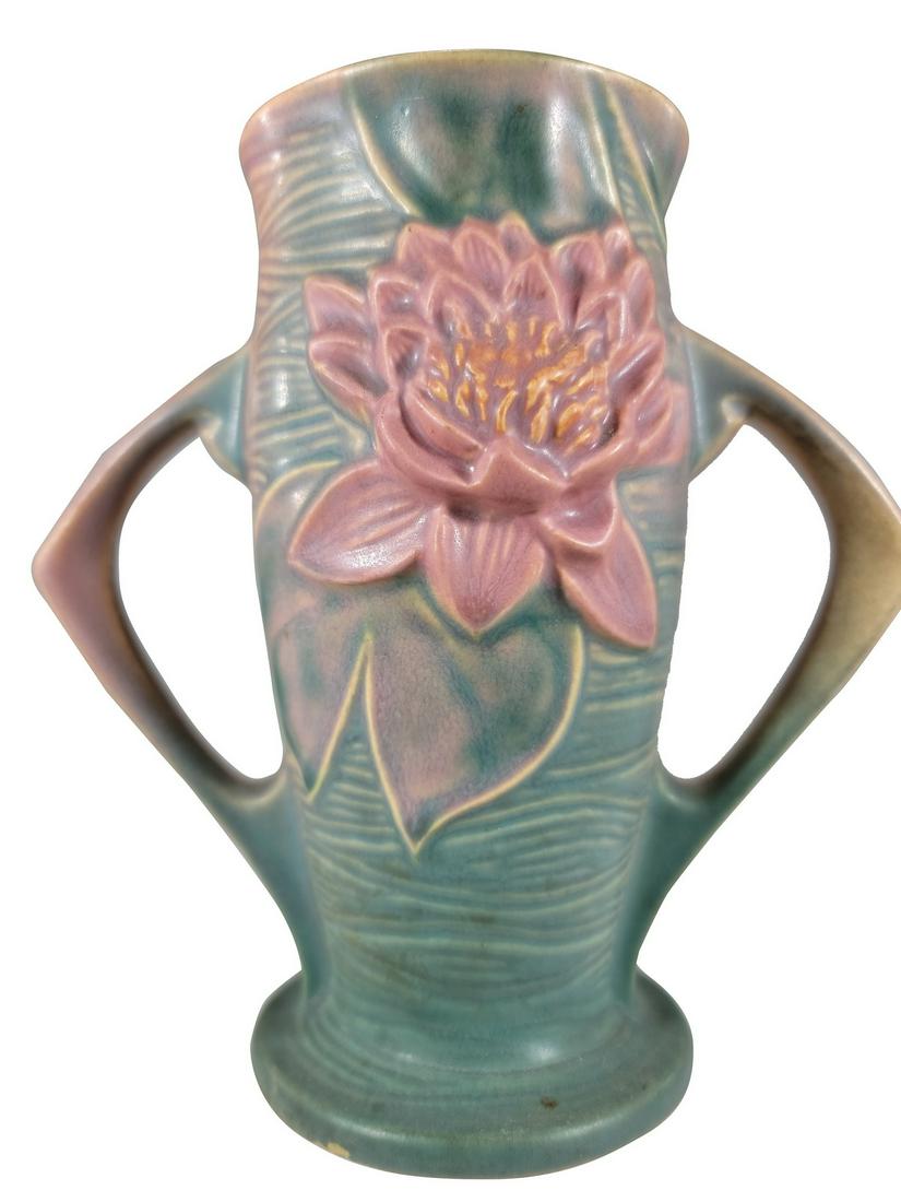 Roseville Pottery Water Lily Brown pottery Vase: Roseville Pottery Water Lily Brown pottery Vase. 6 1/4” H x 6 1/4” W x 3” D. ANY INVOICE OVER $ 2,000.00 WE WILL ACCEPT PAYMENTS ONLY THROUGH CHECK OR BANK WIRE TRANSFER, SAME FOR IN