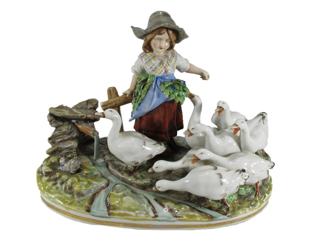 Capodimonti girl with ducks porcelain statue: Capodimonti girl with ducks porcelain statue. 7 1/4” H x 9 3/4” W x 5 1/2” D. ANY INVOICE OVER $ 2,000.00 WE WILL ACCEPT PAYMENTS ONLY THROUGH CHECK OR BANK WIRE TRANSFER, SAME FOR I