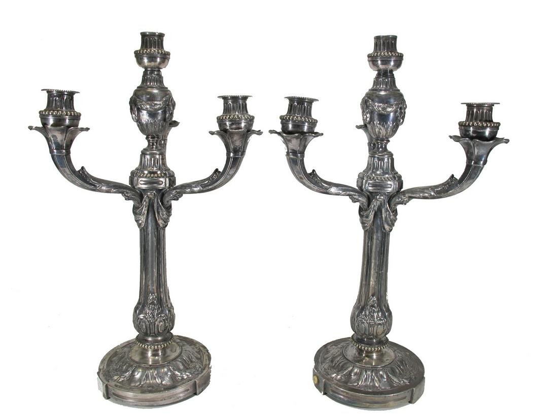 Antique Gallia Christofle pair of candellabras: Antique Gallia Christofle pair of candellabras. 18” H x 10 1/4” W x 9” D. ANY INVOICE OVER $ 2,000.00 WE WILL ACCEPT PAYMENTS ONLY THROUGH CHECK OR BANK WIRE TRANSFER, SAME FOR INTER