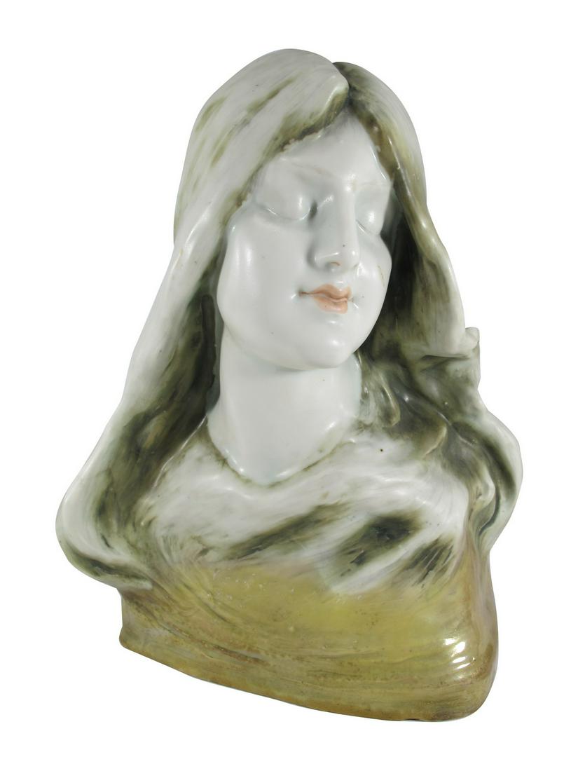 Art Nouveau Austrian Amphora porcelain bust: Art Nouveau Austrian Amphora porcelain bust. 10 7/8” H x 8 1/2” W x 4 1/4” D. ANY INVOICE OVER $ 2,000.00 WE WILL ACCEPT PAYMENTS ONLY THROUGH CHECK OR BANK WIRE TRANSFER, SAME FOR I