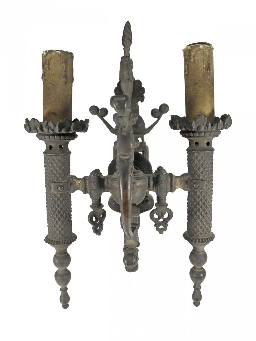 Antique French bronze wall sconce: Antique French bronze wall sconce. 14” H x 9” W x 10 1/2” D. ANY INVOICE OVER $ 2,000.00 WE WILL ACCEPT PAYMENTS ONLY THROUGH CHECK OR BANK WIRE TRANSFER, SAME FOR INTERNATIONAL BUYERS. IF YOU P