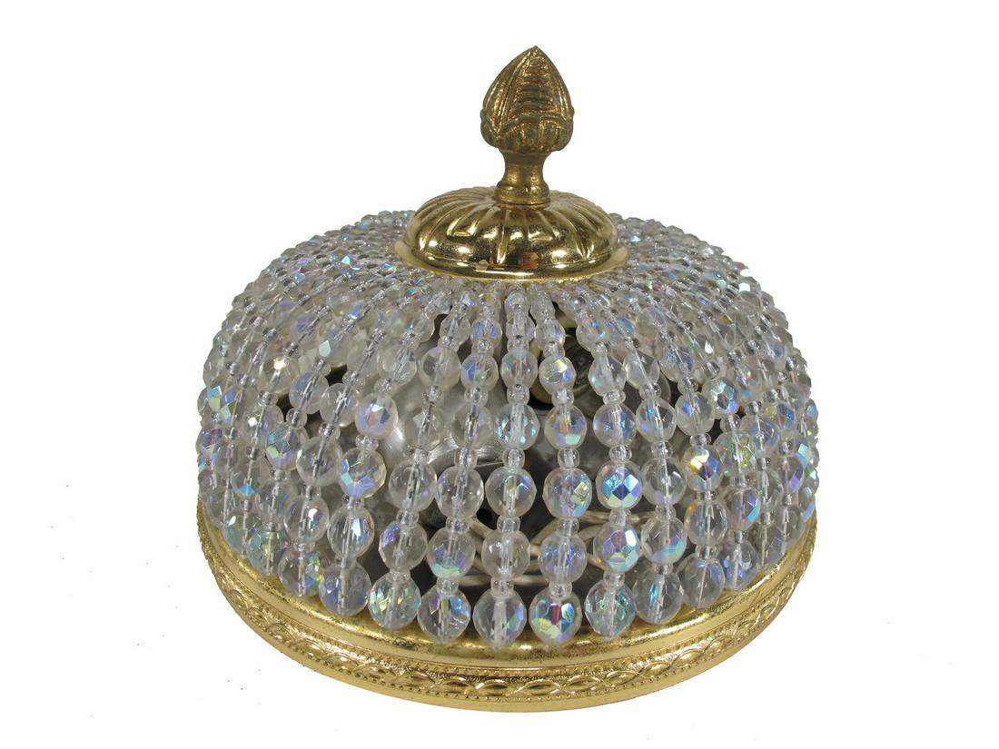Vintage brass & iridescent glass ceiling light: Vintage brass & iridescent glass ceiling light. 4 3/4” H x 6 1/8” W. ANY INVOICE OVER $ 2,000.00 WE WILL ACCEPT PAYMENTS ONLY THROUGH CHECK OR BANK WIRE TRANSFER, SAME FOR INTERNATIONAL BU