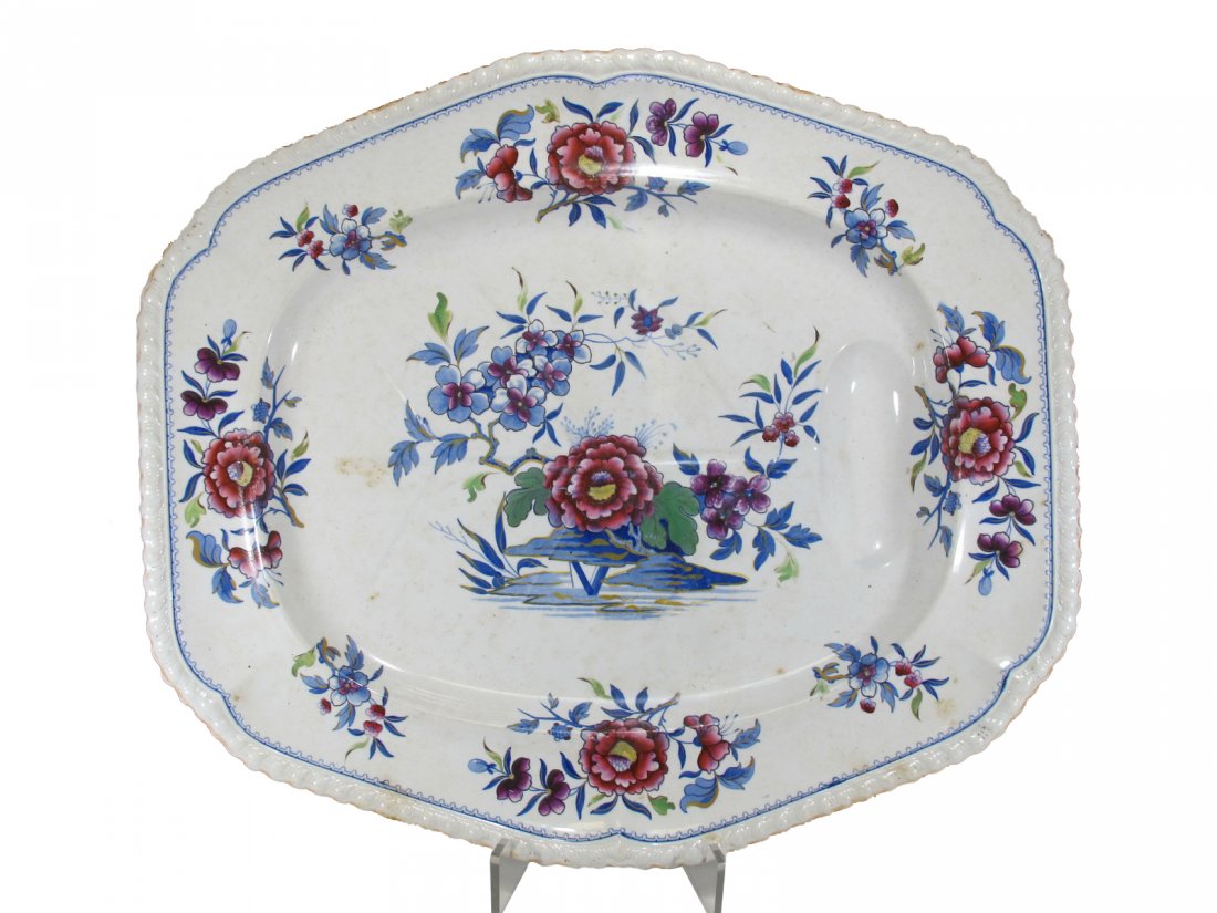 Antique John & William Ridgway stone china porcelain: Antique John & William Ridgway stone china porcelain tray. 3” H x 20 7/8” W x 18” D. ANY INVOICE OVER $ 2,000.00 WE WILL ACCEPT PAYMENTS ONLY THROUGH CHECK OR BANK WIRE TRANSFER, SAME FOR INTERN