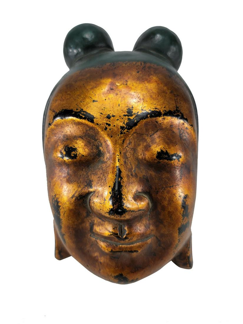 Antique Asian papier mache mask, signed (1 of 6)