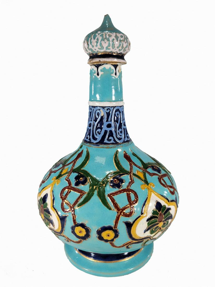 Art Nouveau majolica bottle, marked & dated 1901 (1 of 12)