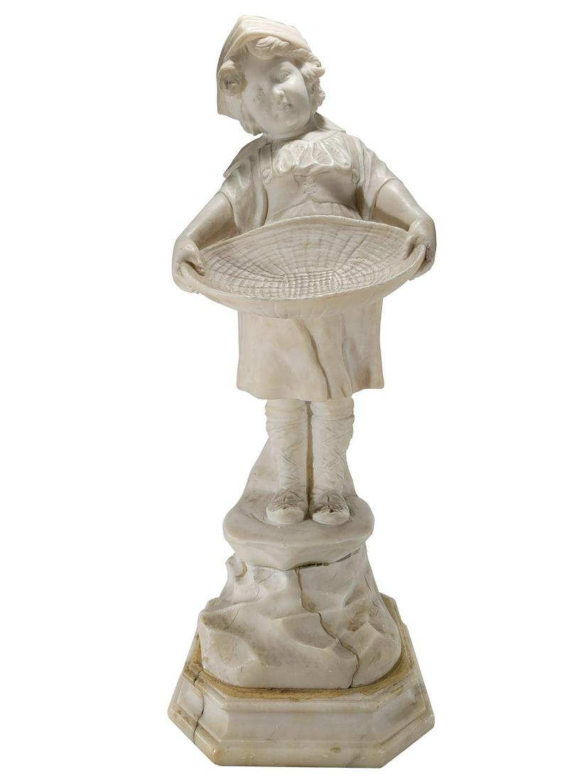 Antique European alabaster sculpture: Antique European alabaster sculpture. 20” H x 7 7/8” W x 8” D. ANY INVOICE OVER $ 2,000.00 WE WILL ACCEPT PAYMENTS ONLY THROUGH CHECK OR BANK WIRE TRANSFER, SAME FOR INTERNATIONAL BU