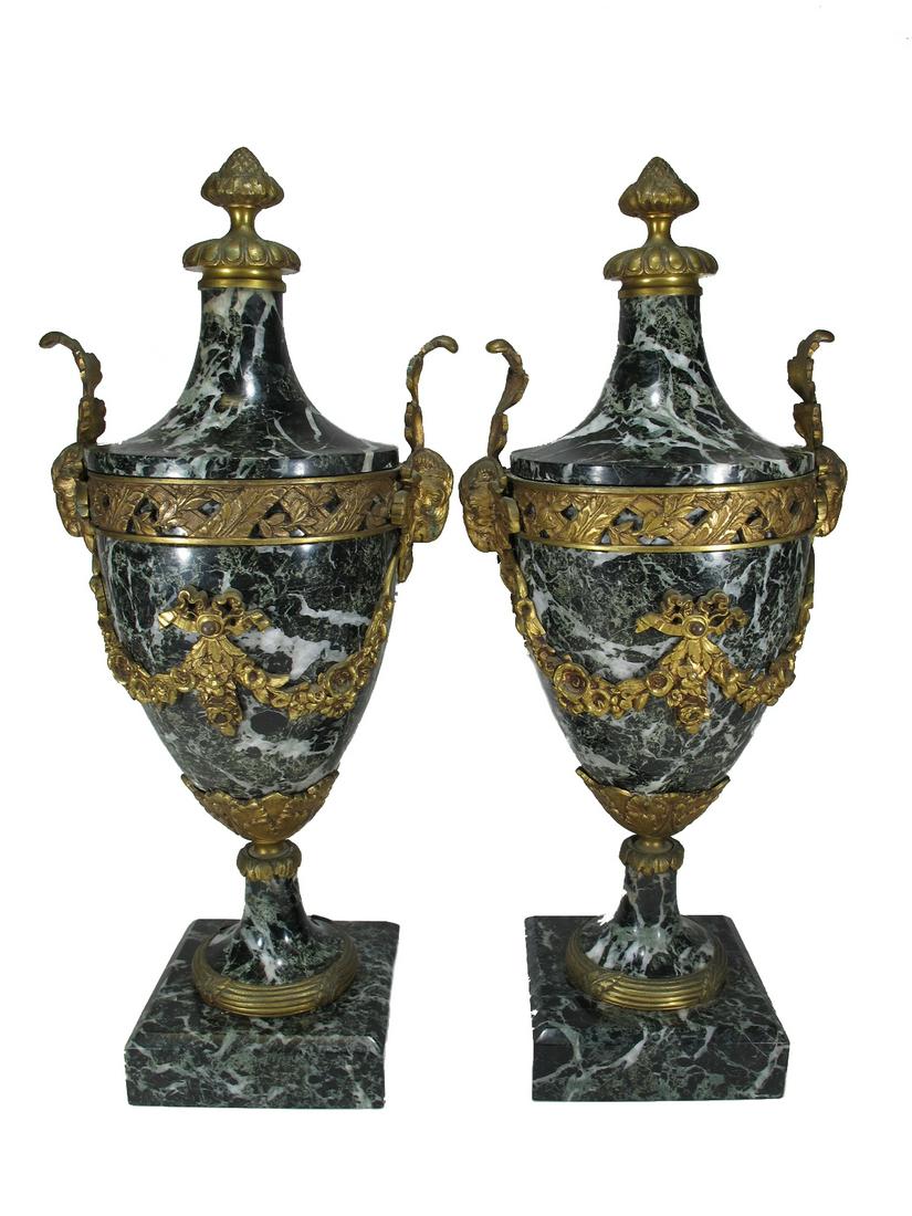 Antique French pair of bronze & marble urns (1 of 8)