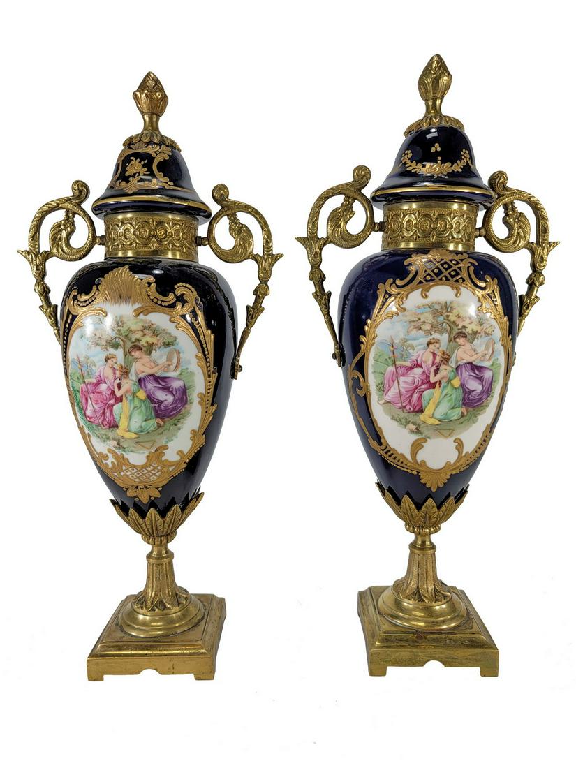 2 Vintage French bronze & porcelain similar urns (1 of 13)