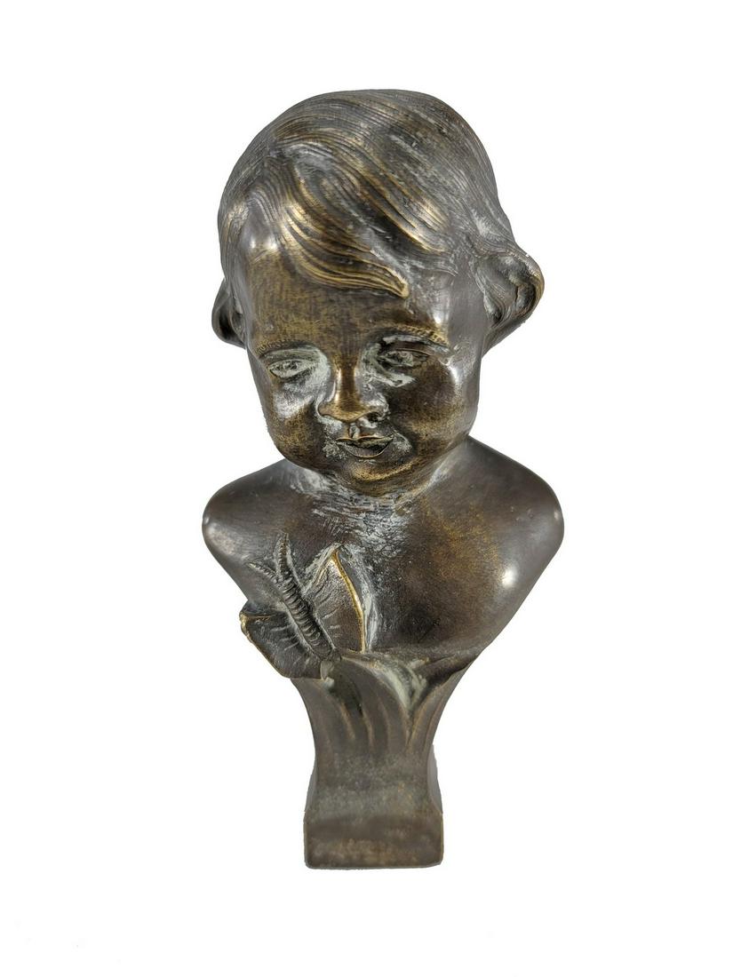 Antique French bronze child bust sculpture (1 of 4)
