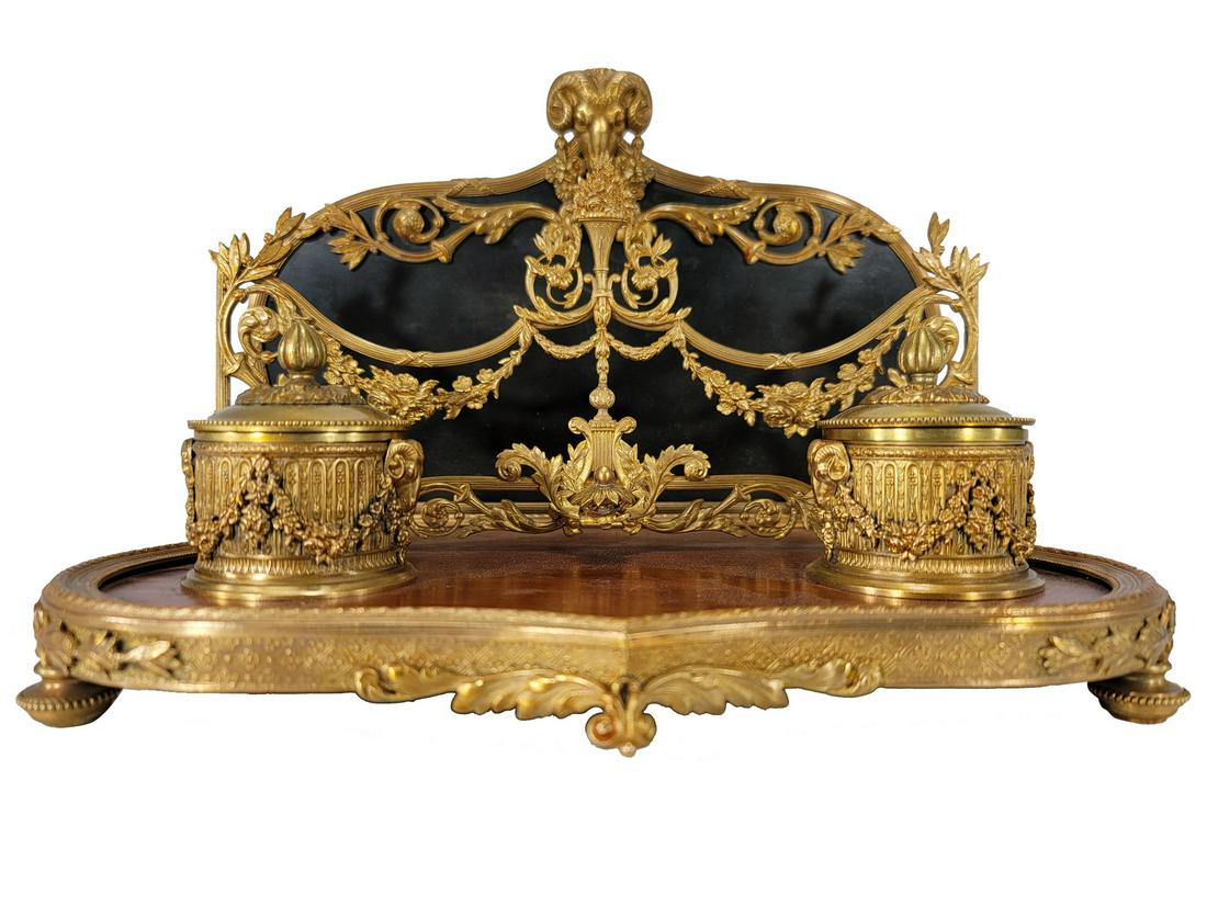 Antique French gilt bronze & wood inkwell (1 of 10)