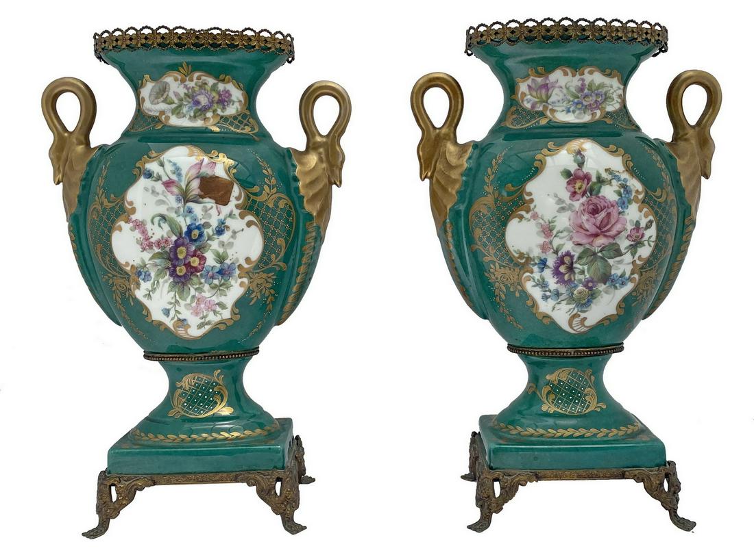 Antique French Limoges porcelain & bronze urns (1 of 8)