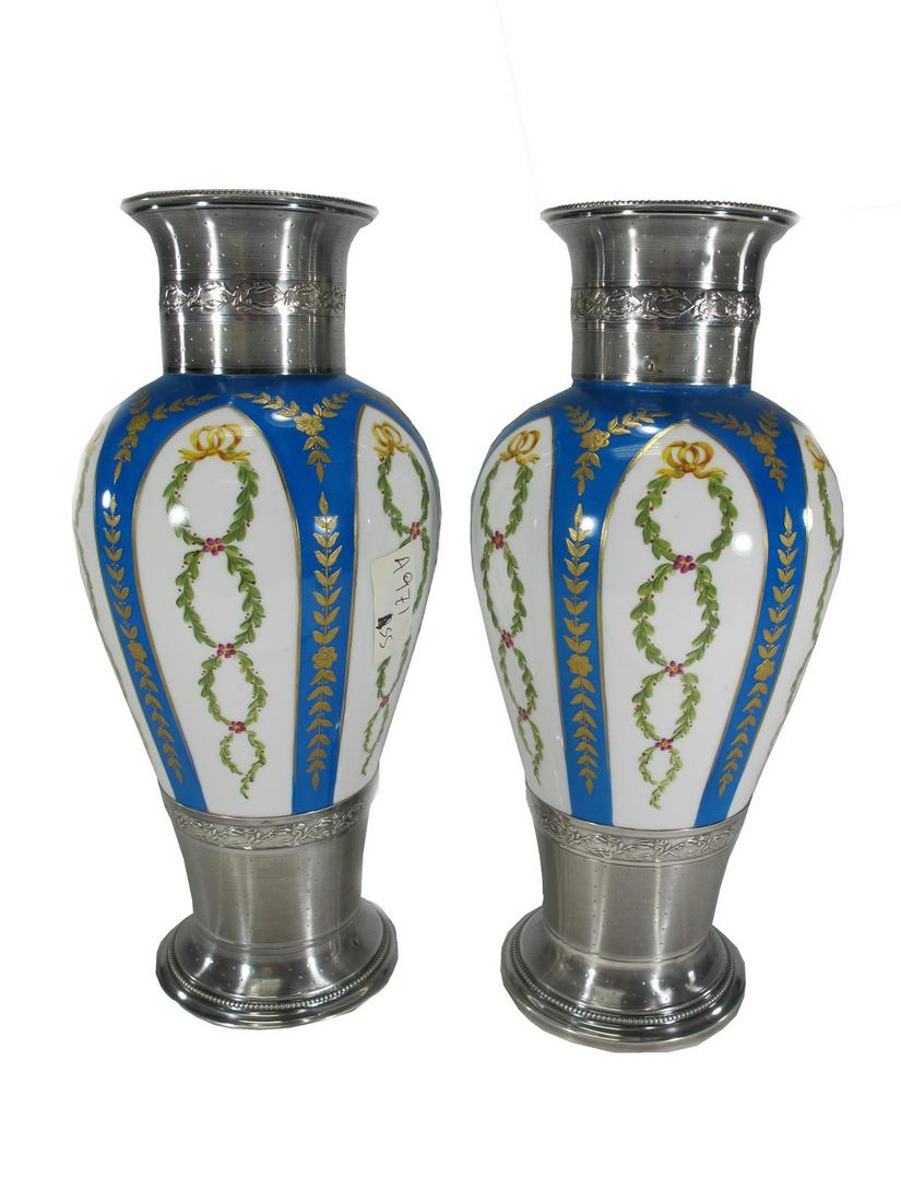 19th C pair of French Sevres silver & porcelain vases (1 of 10)