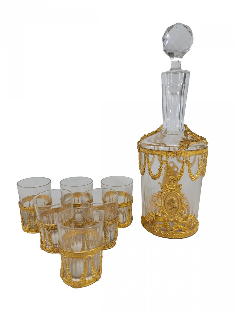 Antique French Baccarat style bronze & glass liquor (1 of 8)