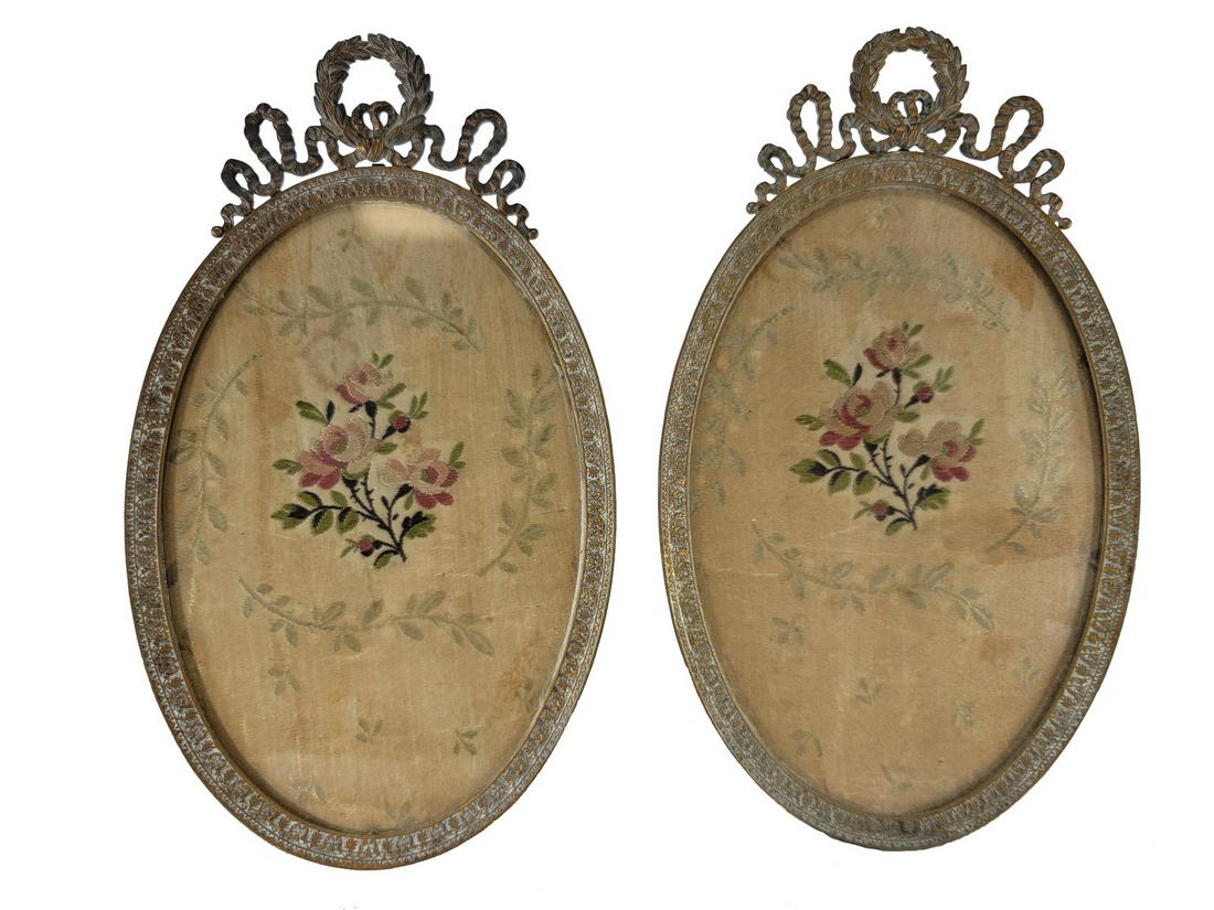 Antique pair of bronze with embroidery frames (1 of 4)
