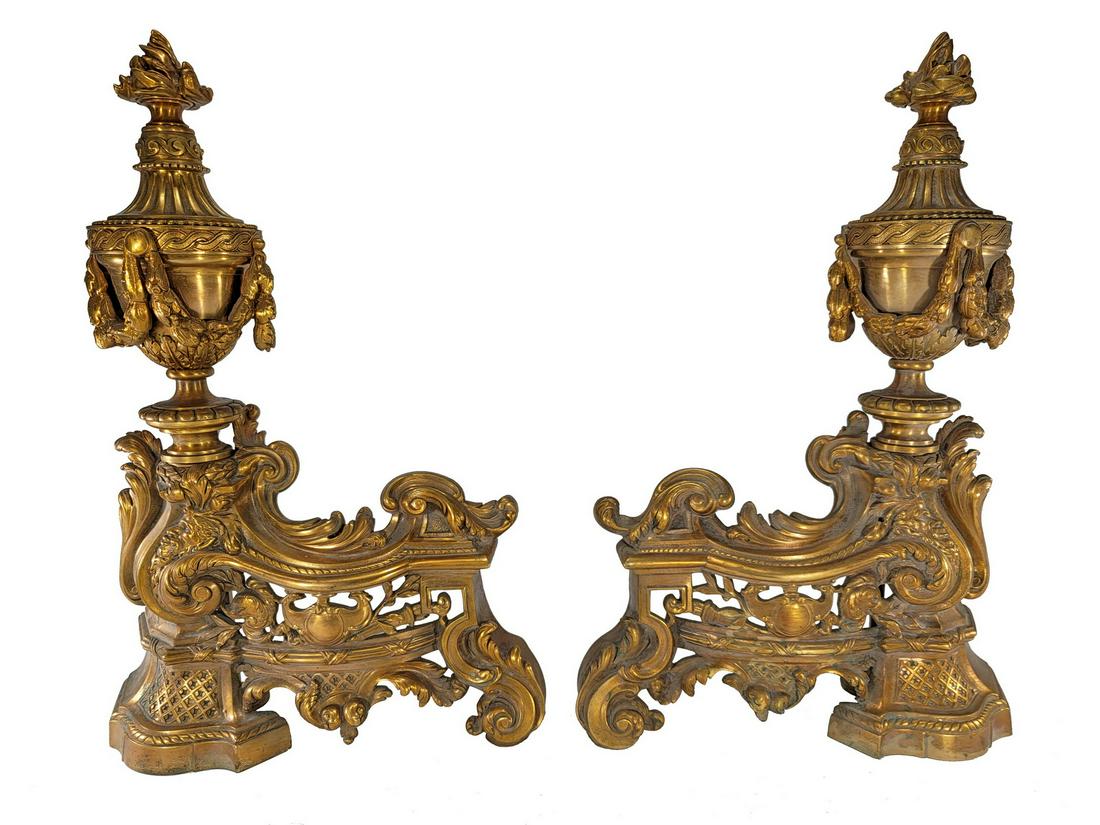 Antique French pair of bronze andirons (1 of 7)