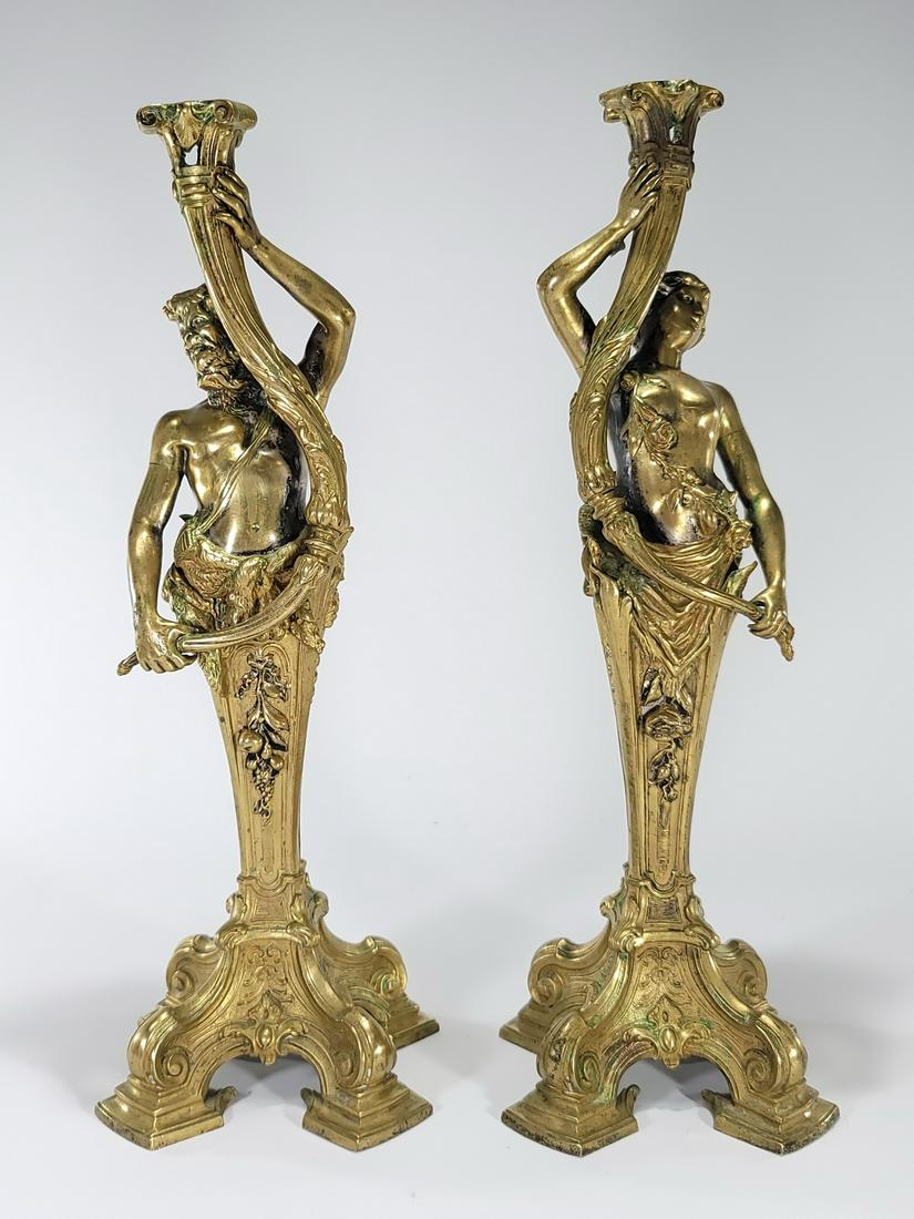 Antique pair of gilt bronze candlesticks (1 of 9)