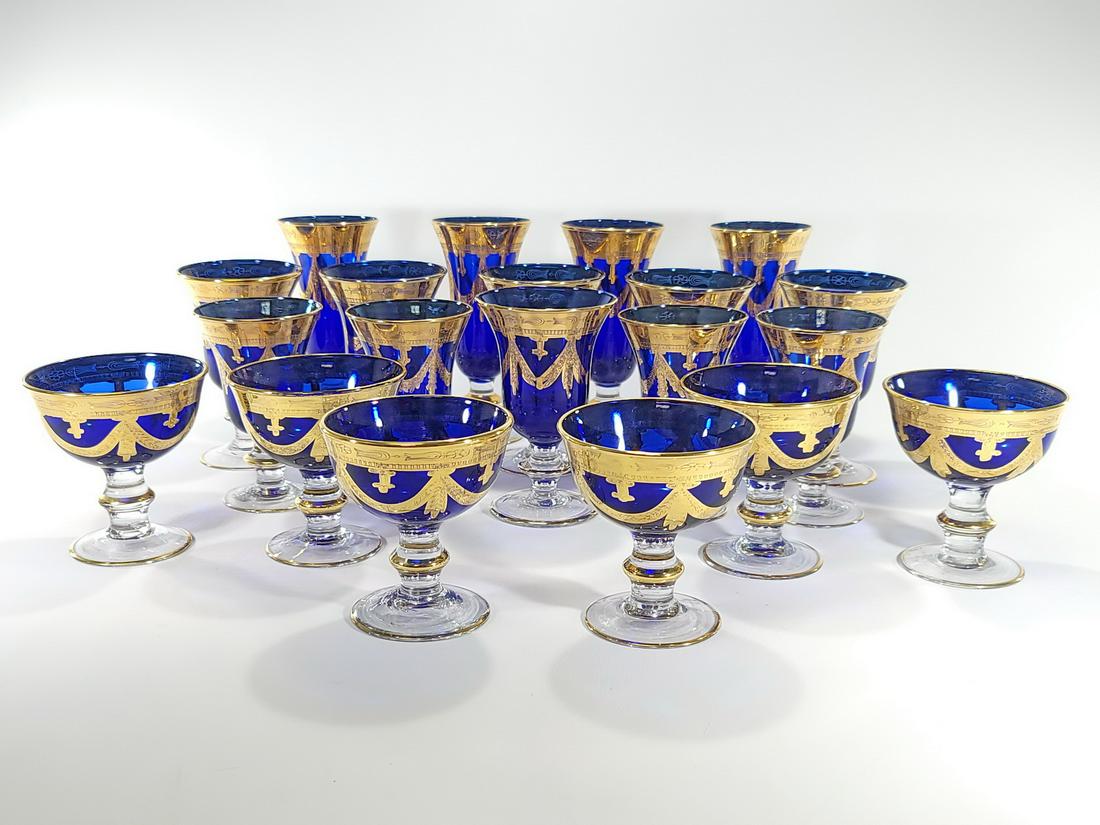 Mid Century set of 20 gilt blue glasses (1 of 11)