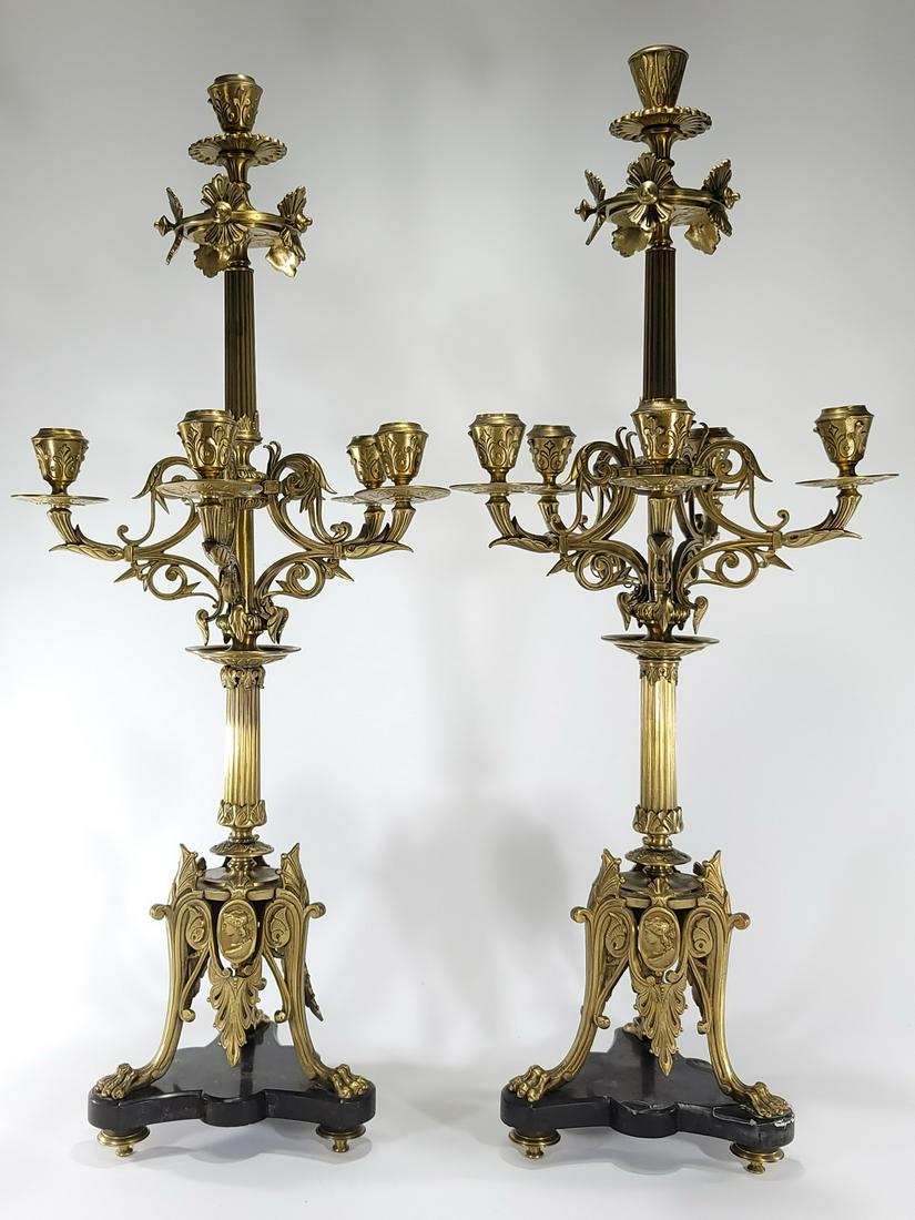 Antique French pair of bronze & onyx candlesticks (1 of 8)