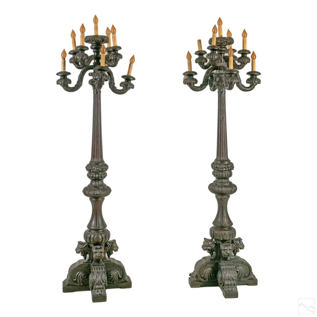 Gothic Revival Style pair wood Castle floor candelabras (1 of 8)