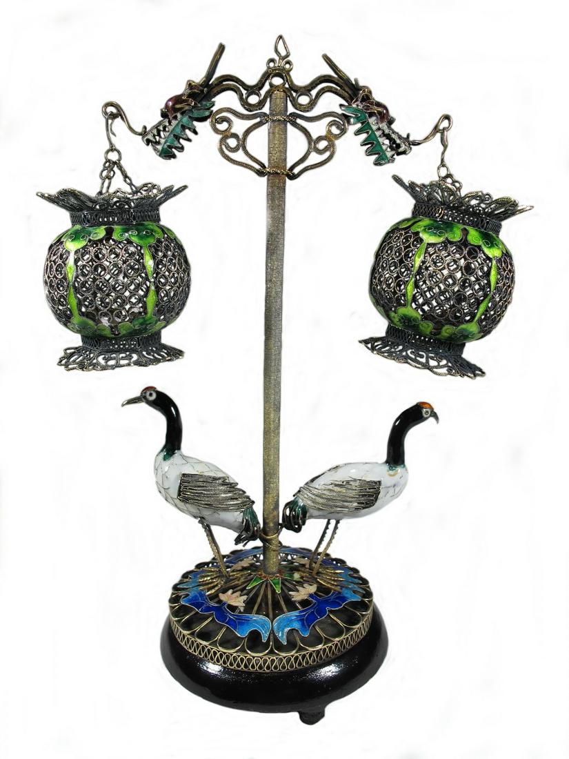 Antique Chinese Export filigree silver & enamel birds & (1 of 7)