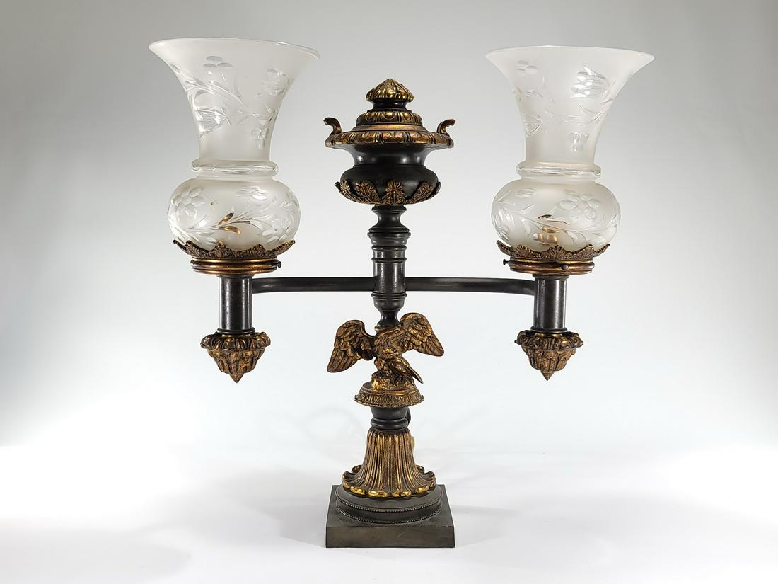 Antique French bronze eagle & glass lamp (1 of 8)