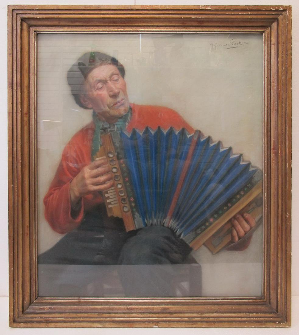 Jef VAN DE FACKERE (1879-1946) musician pastel painting (1 of 8)