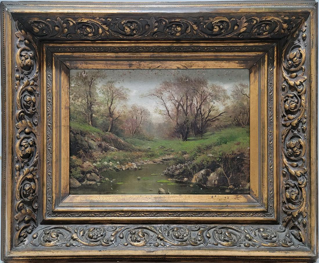 19th C European oil on canvas landscape, signed (1 of 6)
