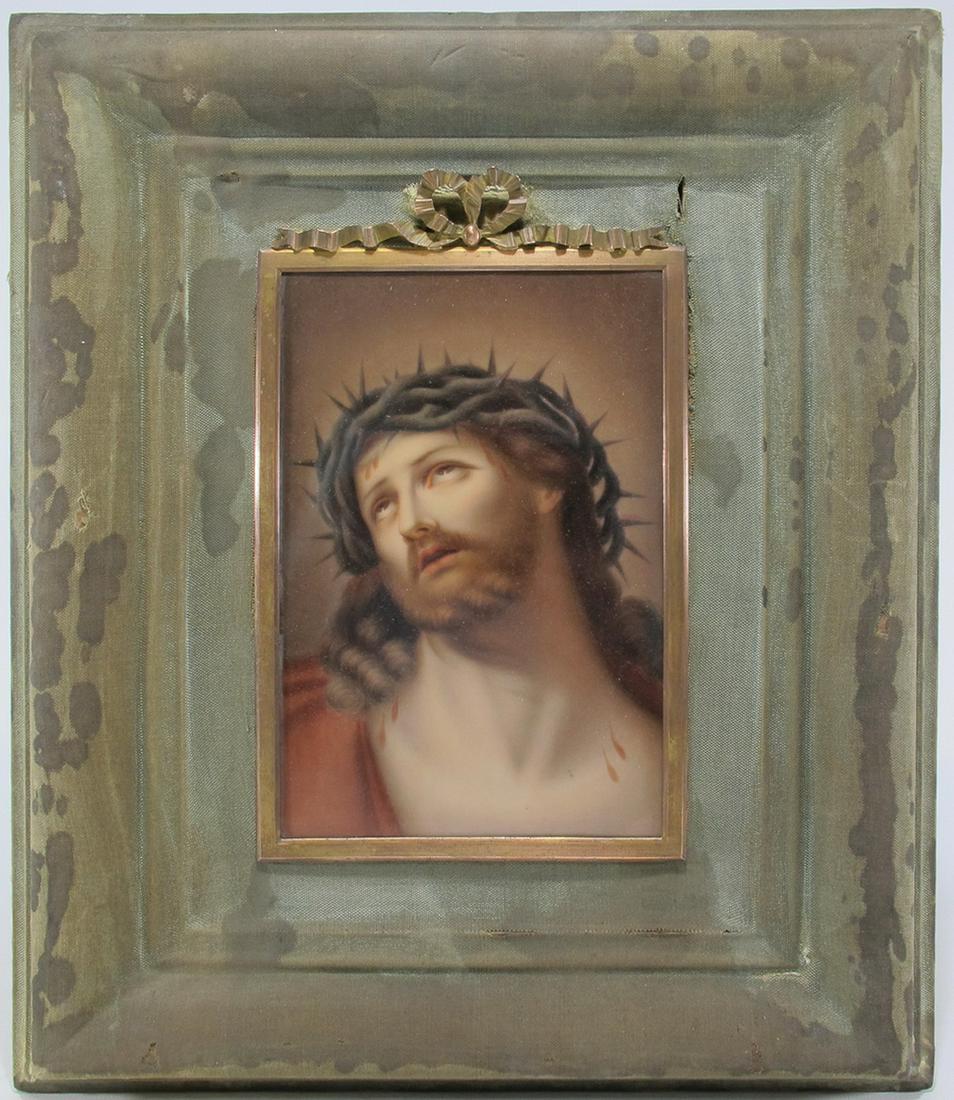 Antique European Jesus framed porcelain plaque (1 of 4)