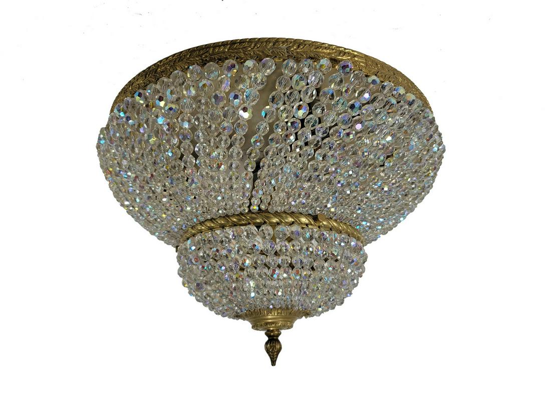 Antique French bronze & iridescent glass ceiling light (1 of 2)