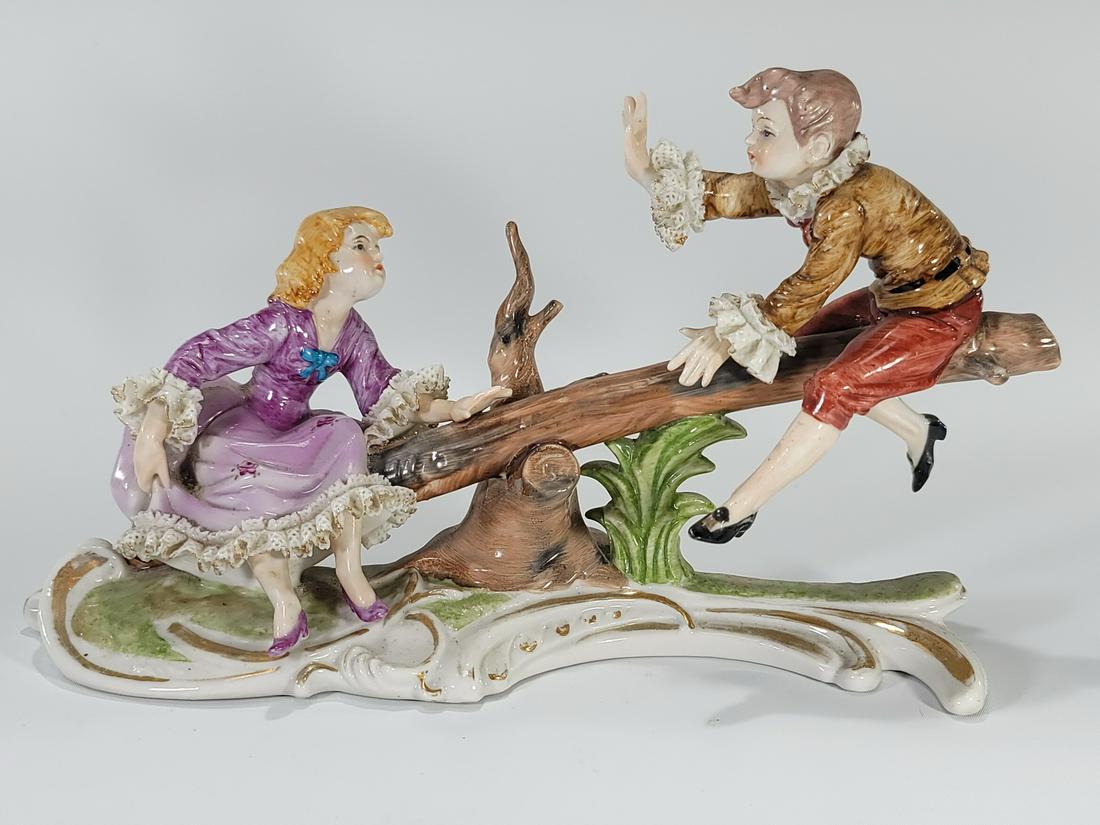 Marked KPM group porcelain statue, Japan (1 of 9)