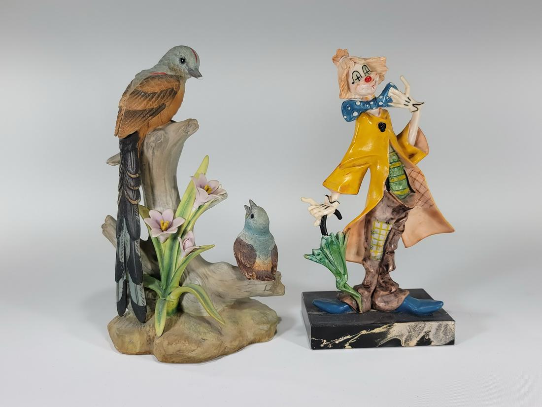 Bird porcelain & clown Italian resin figures (1 of 13)