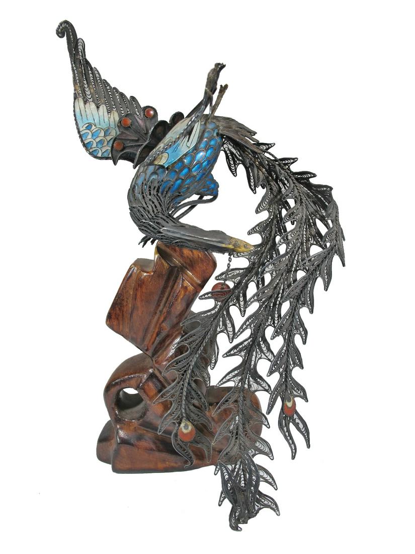 Chinese Export filigree silver & enamel peacock (1 of 10)
