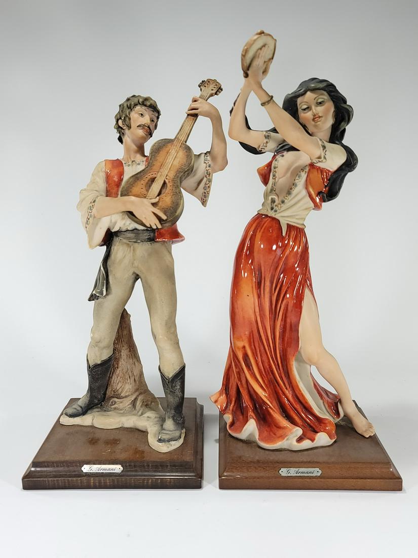 Giuseppe Armani pair of figurines: Giuseppe Armani pair of figurines. Woman: 13 1/2” H x 5 5/8” W x 5 5/8” D. Man: 13” H x 5 5/8” W x 5 5/8” D. ANY INVOICE OVER $ 2,000.00 WE WILL ACCEPT PAYMENTS ONL