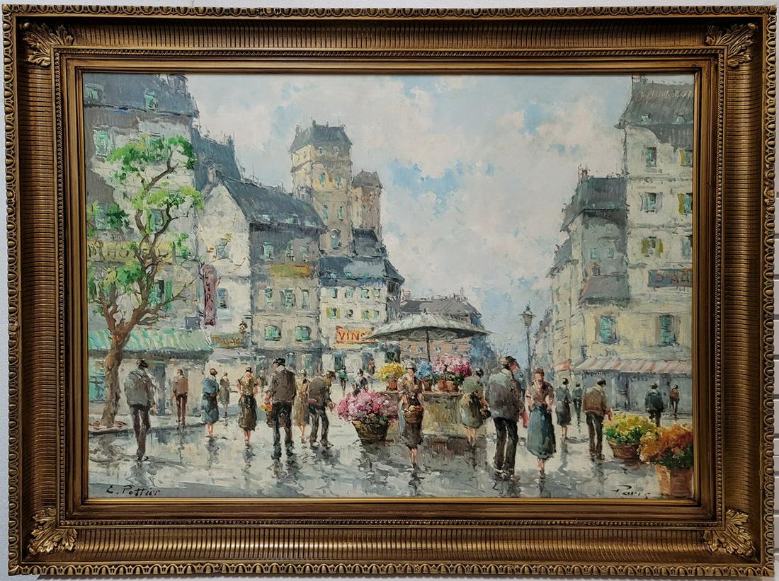 Signed E. Pottier Paris view oil on canvas painting (1 of 7)