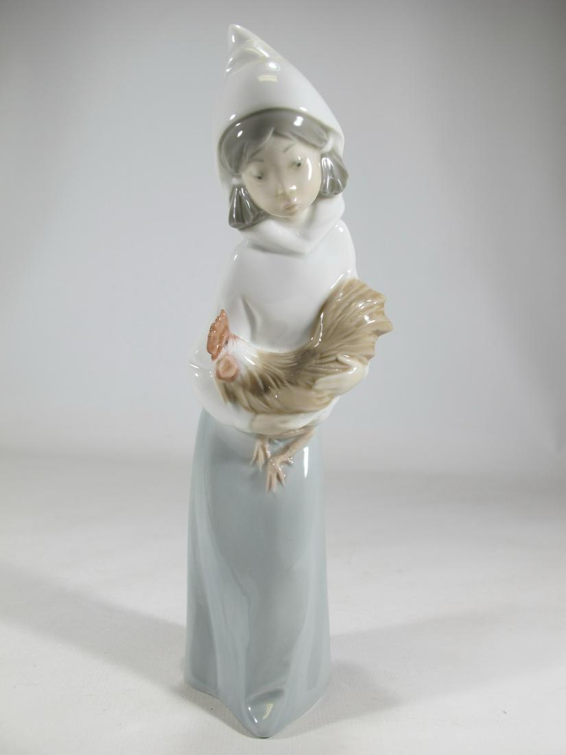 Lladro 4677 Shepherdess with Rooster porcelain statue: Lladro 4677 Shepherdess with Rooster porcelain statue, by Juan Huerta and without box. 7 3/4” H x 2 3/8” W x 3 1/8” D. ANY INVOICE OVER $ 2,000.00 WE WILL ACCEPT PAYMENTS ONLY THROUG