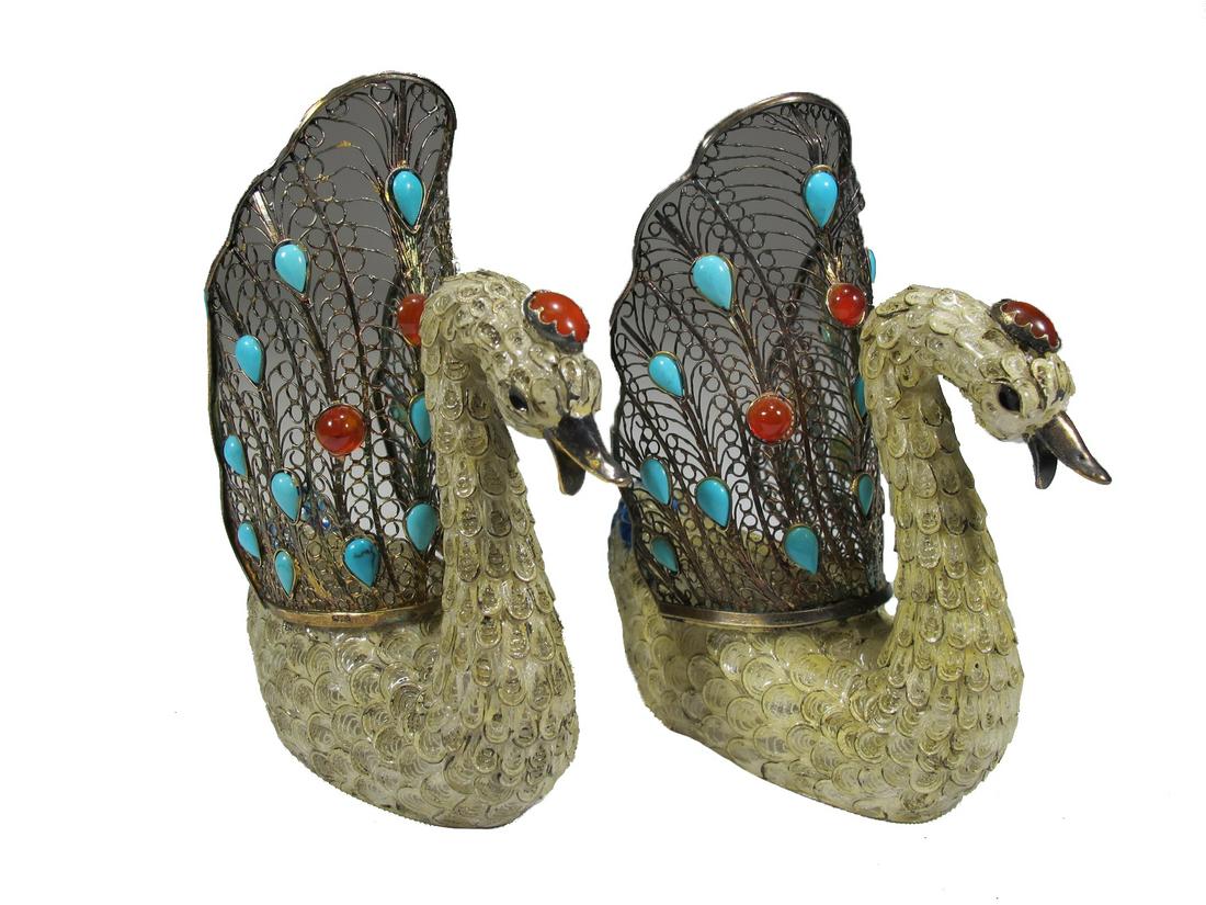 2 Antique Chinese Export filigree silver & enamel swans (1 of 6)