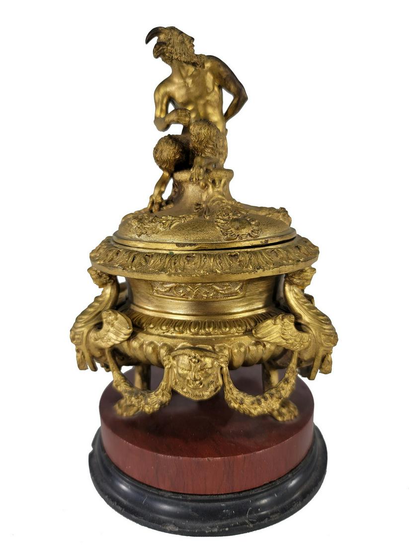 Antique French bronze & marble faun box (1 of 7)
