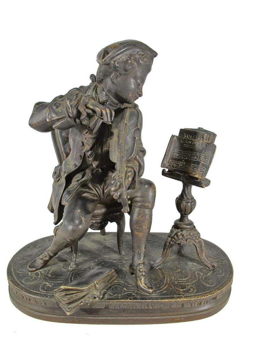 Antique French young violinist bronze statue, circa (1 of 11)