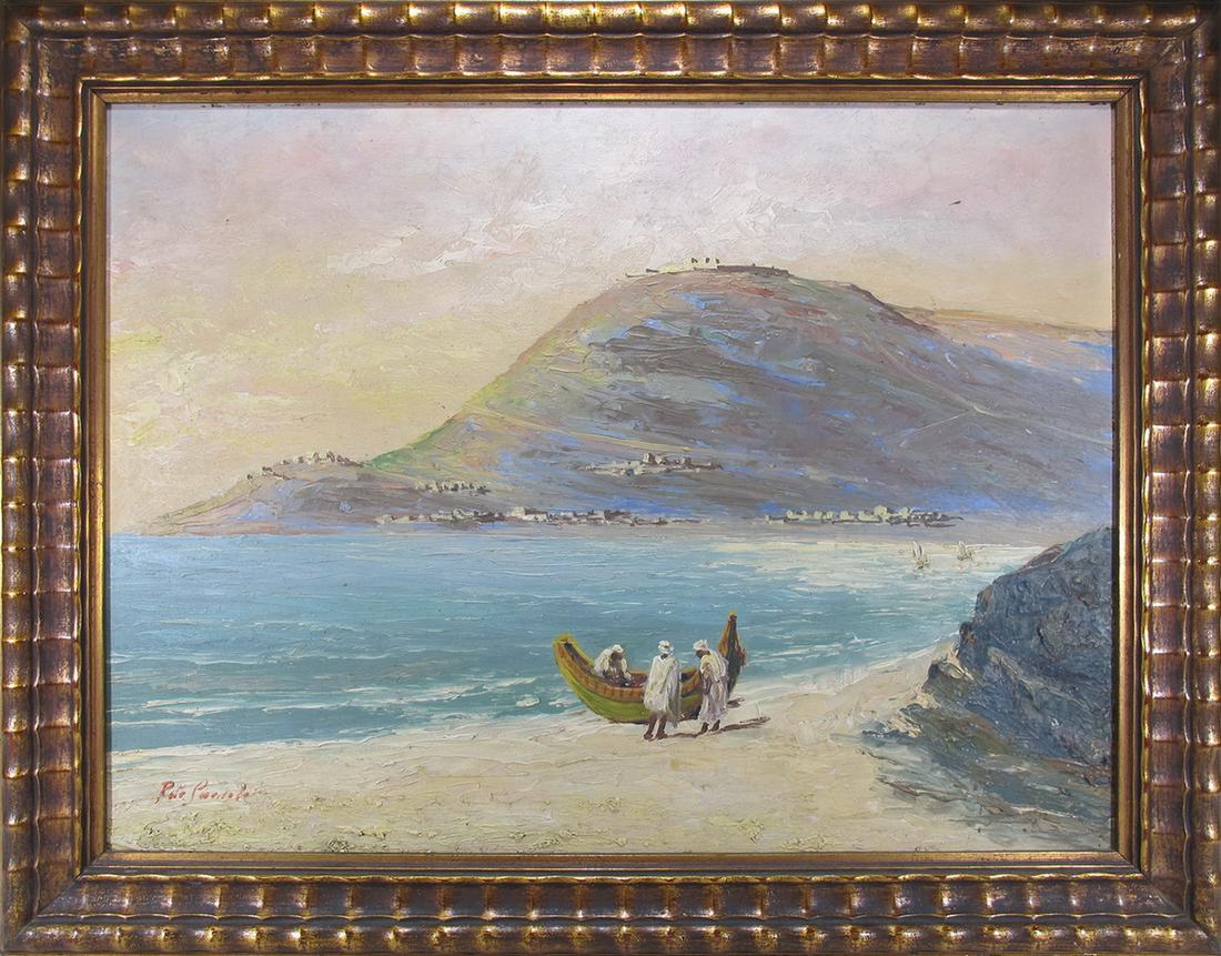 Vintage Orientalist oil on masonite painting, signed (1 of 6)