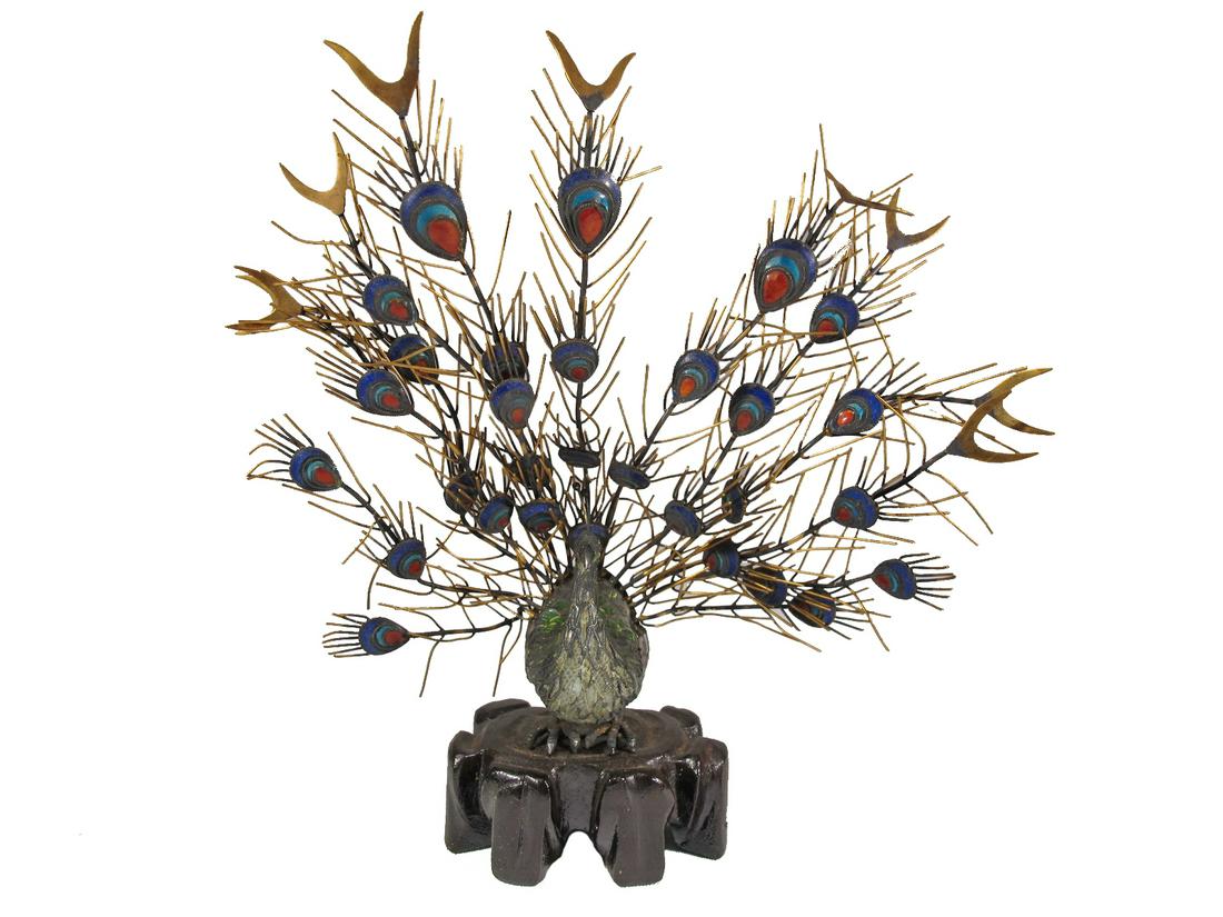 Chinese Export silver & enamel peacock (1 of 7)