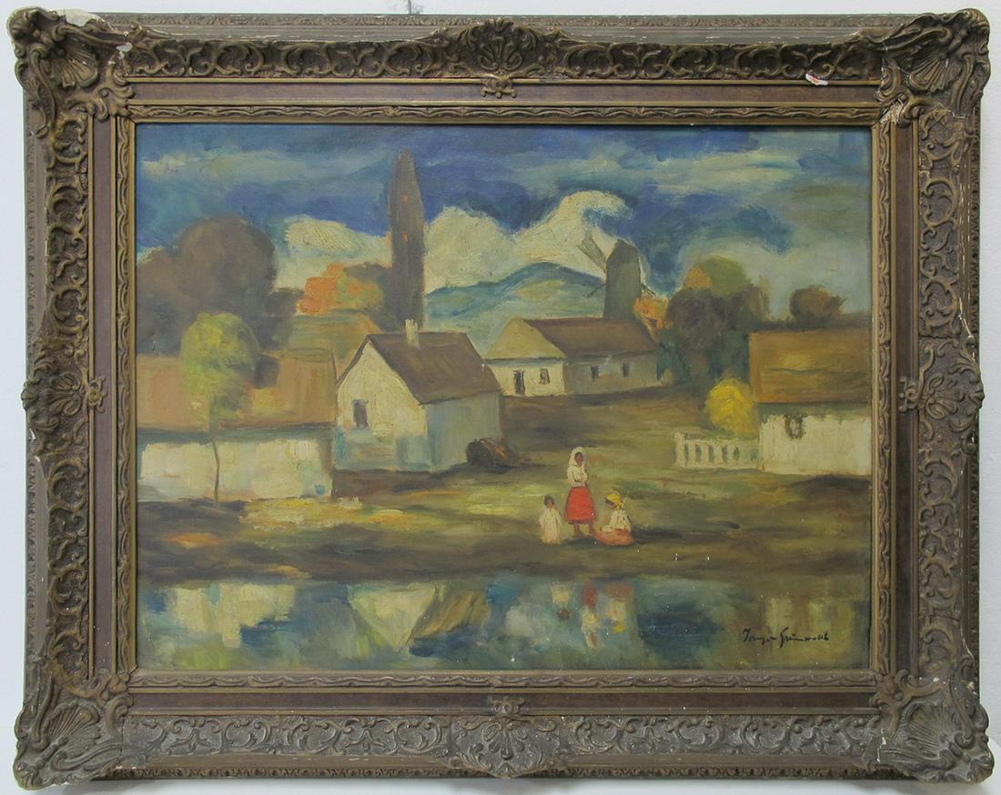 Vintage oil on canvas cityscape, signed (1 of 6)