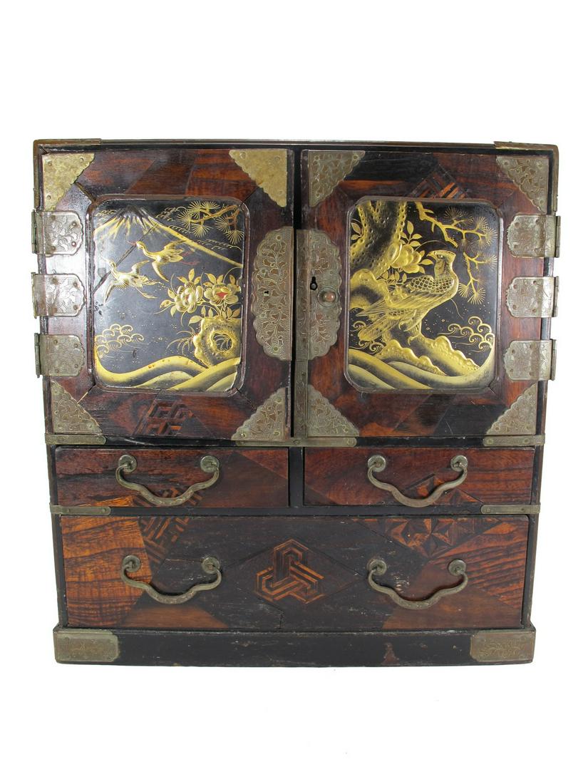 Antique Chinese wood & bronze jewelry box (1 of 8)