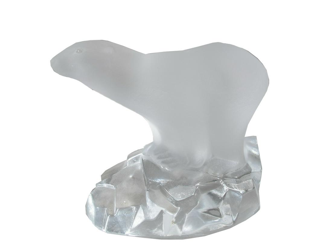 Nybro, Sweden crystal frosted polar bear sculpture: Nybro, Sweden crystal frosted polar bear sculpture. 4” H x 5” W x 3 1/4” D. ANY INVOICE OVER $ 2,000.00 WE WILL ACCEPT PAYMENTS ONLY THROUGH CHECK OR BANK WIRE TRANSFER, SAME FOR INT
