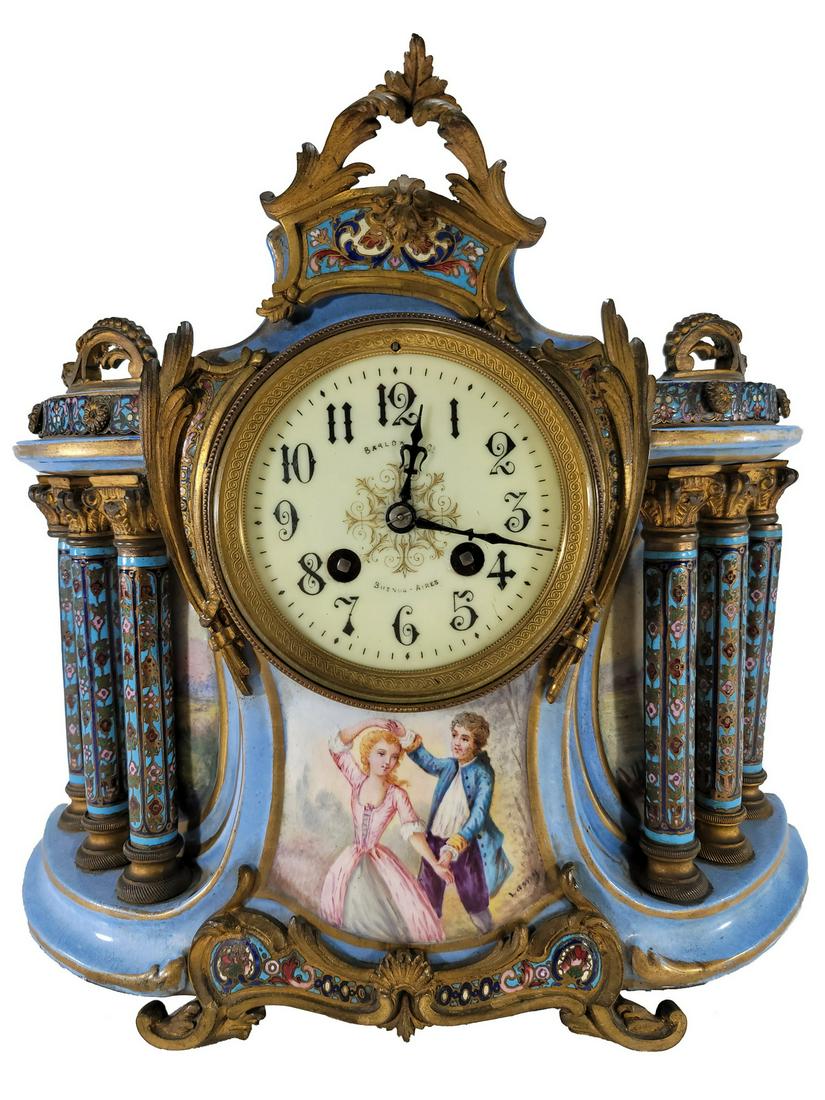 Antique Barlow porcelain & bronze mantel clock (1 of 9)