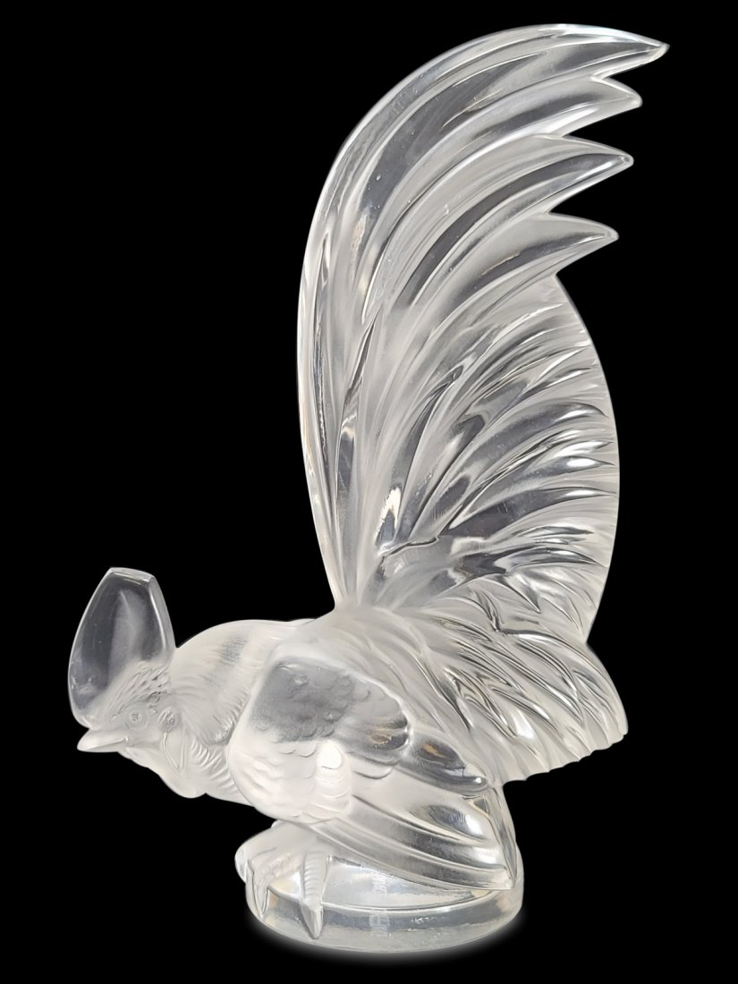 Lalique Coq nain frosted glass rooster car mascot (1 of 5)