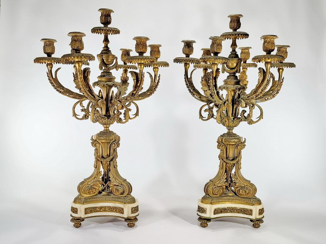 Antique French pair of bronze candelabras (1 of 9)